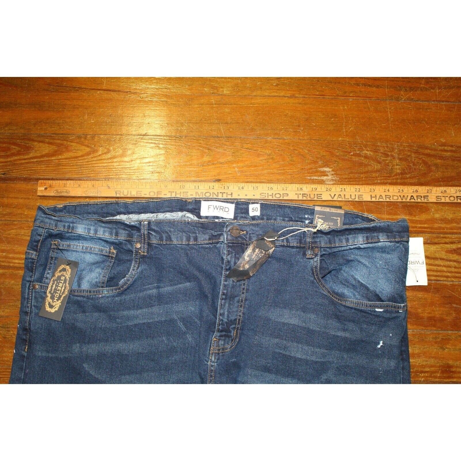 Fwrd Denim Paint Splatter Spatter Men’s Jeans Size 50x33 Nwt Slim Fit Dark Wash — image 6 of 8